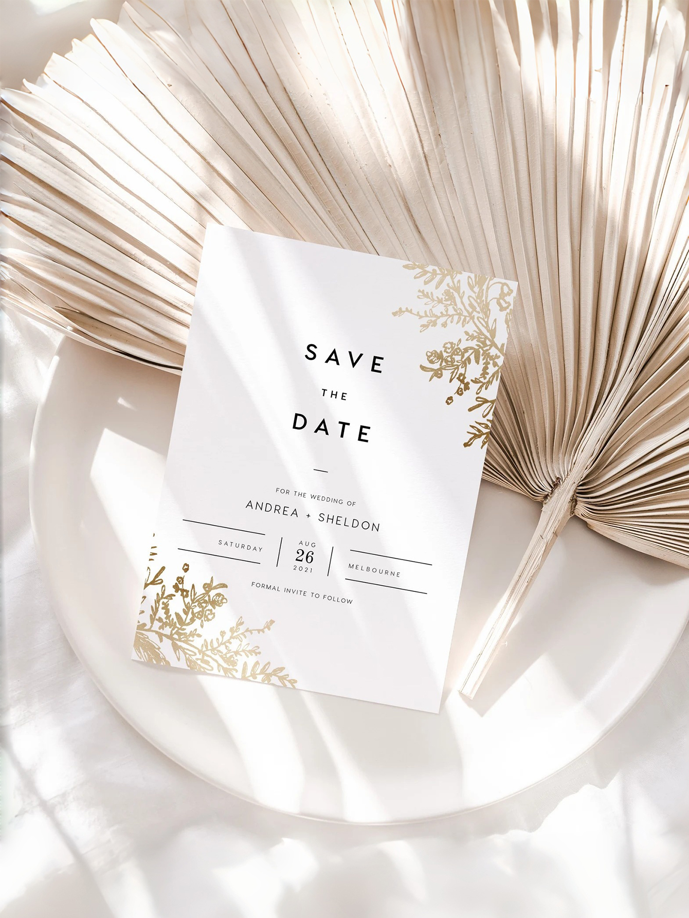 Golden Leaf Modern Save the Date Card